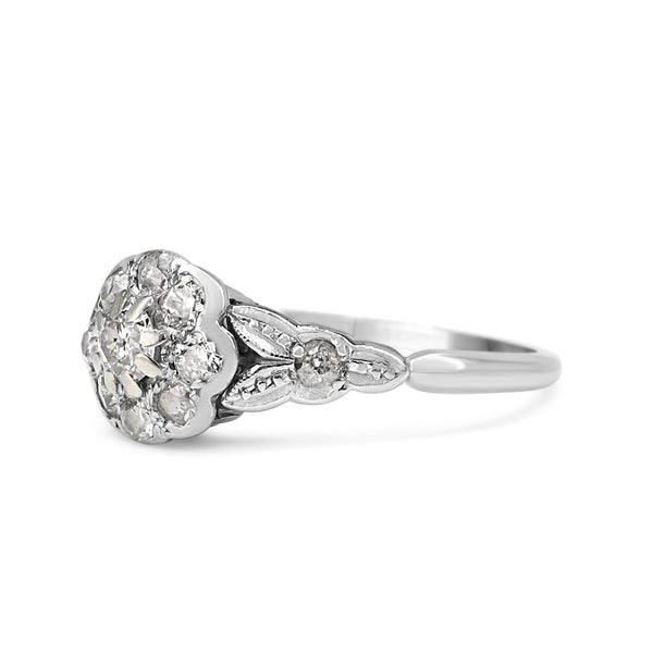 Platinum and 18ct Antique Old Cut Diamond Daisy Style Ring