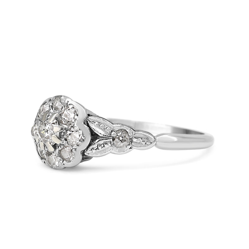 Platinum and 18ct Antique Old Cut Diamond Daisy Style Ring