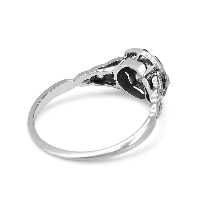 Platinum and 18ct Antique Old Cut Diamond Daisy Style Ring