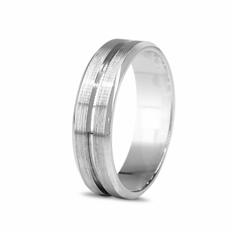 9ct White Gold Matte/Emery Finish Mens Band Ring