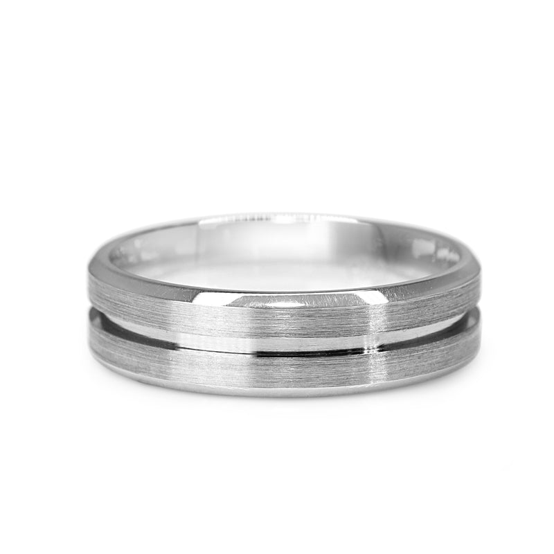 9ct White Gold Matte/Emery Finish Mens Band Ring