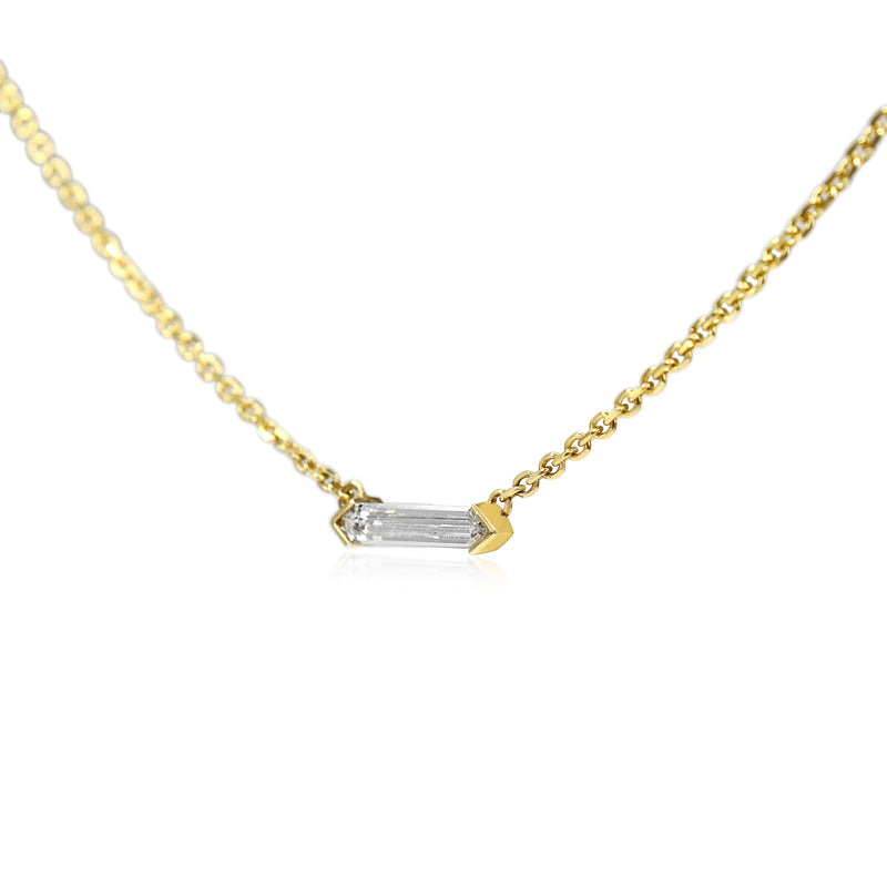 18ct Yellow Gold Bullet Diamond Solitaire Necklace