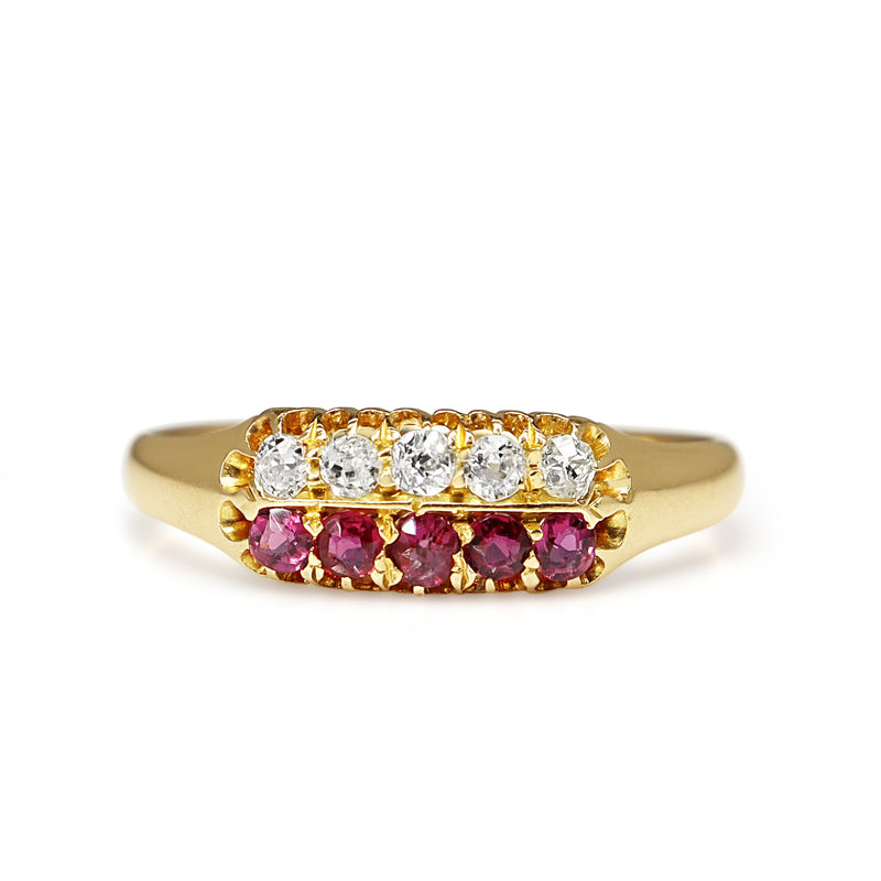 18ct Yellow Gold Antique Old Cut Diamond and Ruby Ring