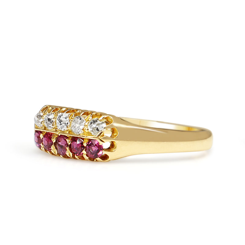 18ct Yellow Gold Antique Old Cut Diamond and Ruby Ring