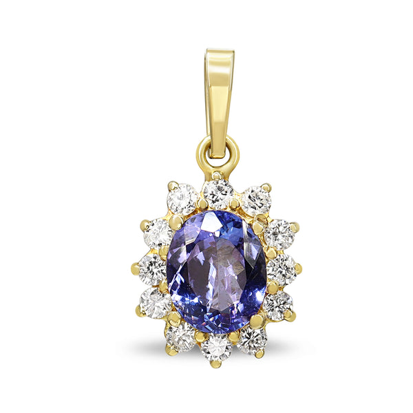 14ct Yellow Gold Tanzanite and Diamond Cluster Pendant