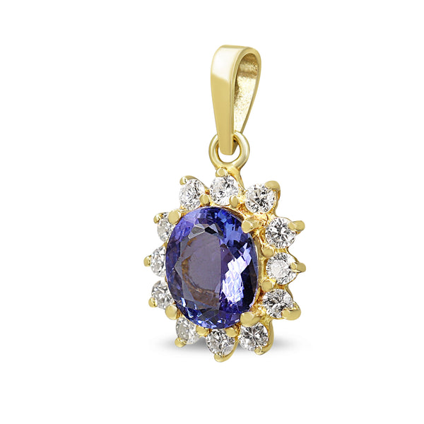 14ct Yellow Gold Tanzanite and Diamond Cluster Pendant