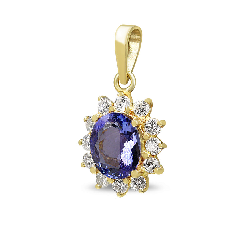14ct Yellow Gold Tanzanite and Diamond Cluster Pendant