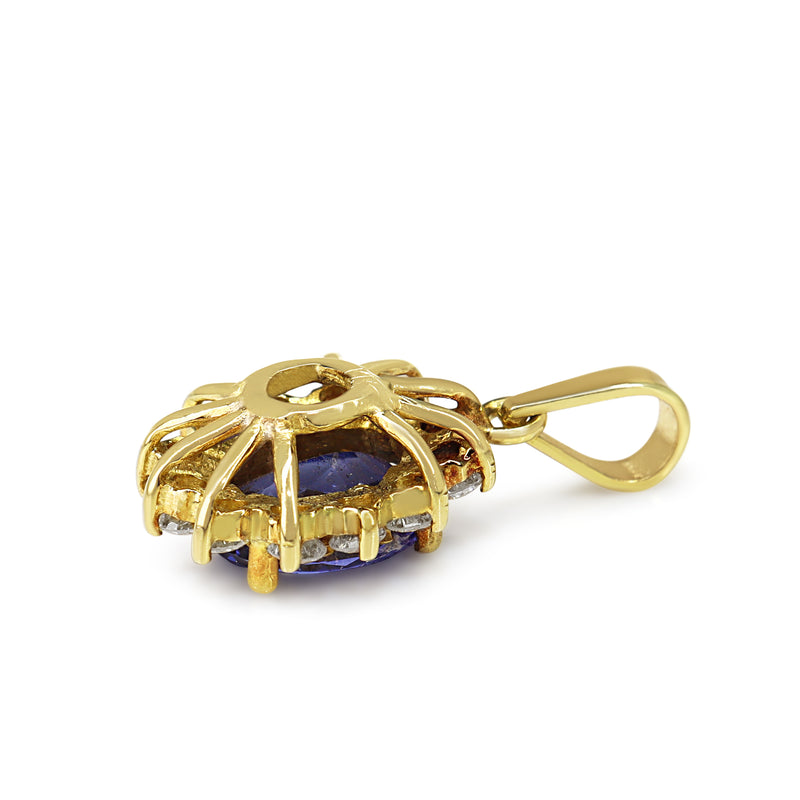 14ct Yellow Gold Tanzanite and Diamond Cluster Pendant