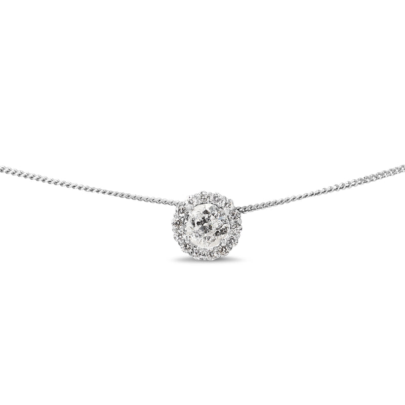 18ct White Gold Brilliant Cut Diamond Halo Necklace