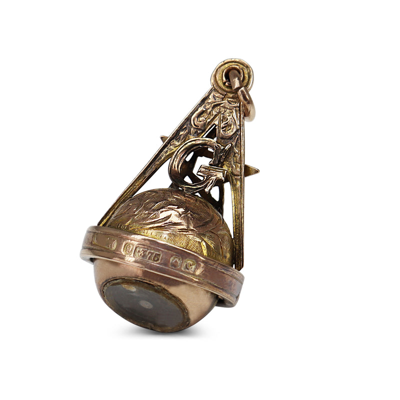 9ct Yellow Gold Antique Masonic Compass Charm / Pendant