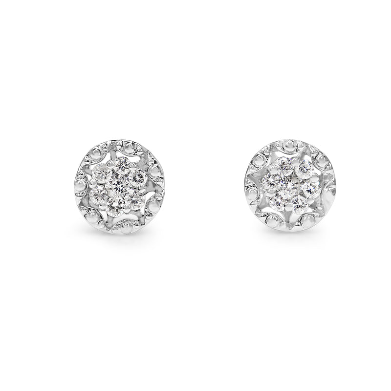 18ct White Gold Diamond Cluster Earrings With Beading Edging