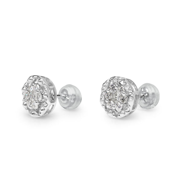 18ct White Gold Diamond Cluster Earrings With Beading Edging
