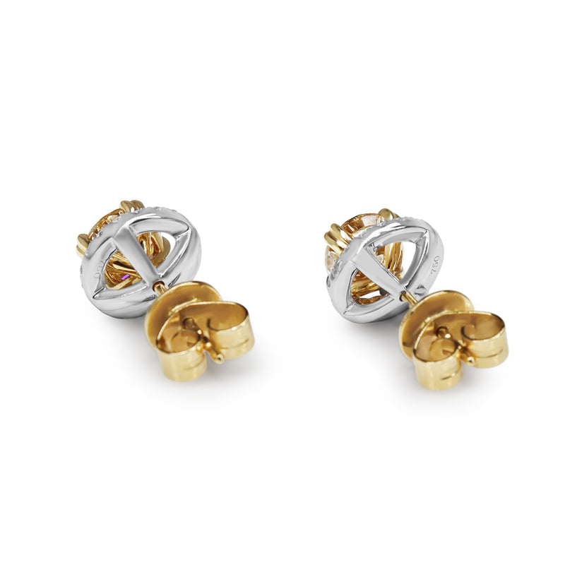 18ct Yellow and White Gold Champagne Diamond Stud Earrings with Removable Halo 'Jacket'