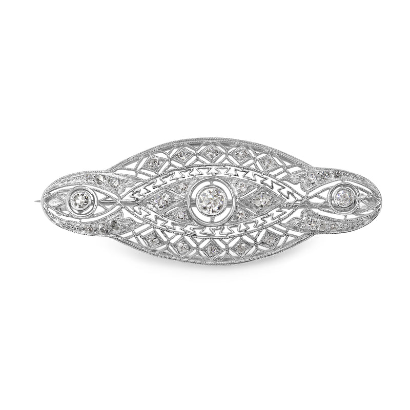 Platinum Art Deco Old Cut Diamond Brooch