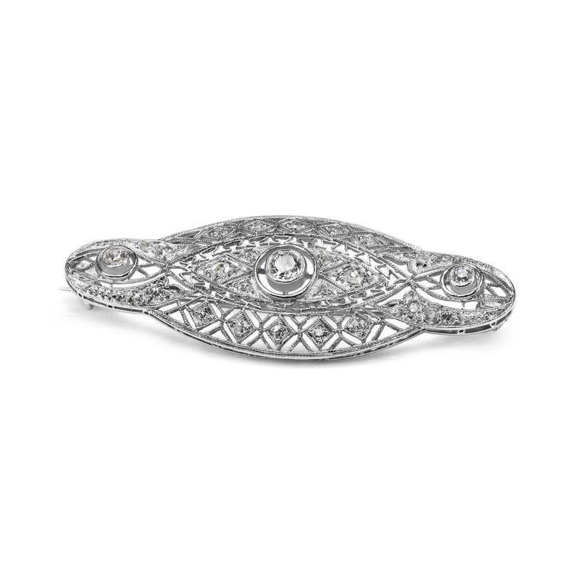 Platinum Art Deco Old Cut Diamond Brooch