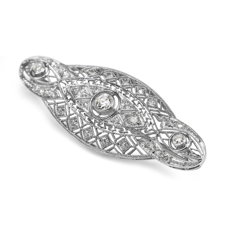 Platinum Art Deco Old Cut Diamond Brooch