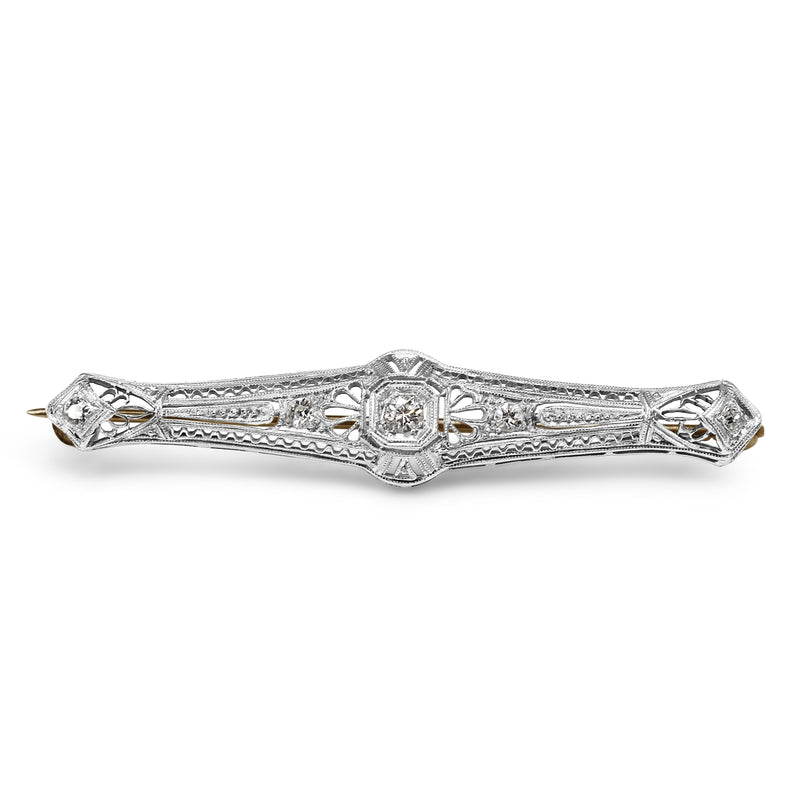 14ct White Gold Old Cut Diamond Art Deco Brooch