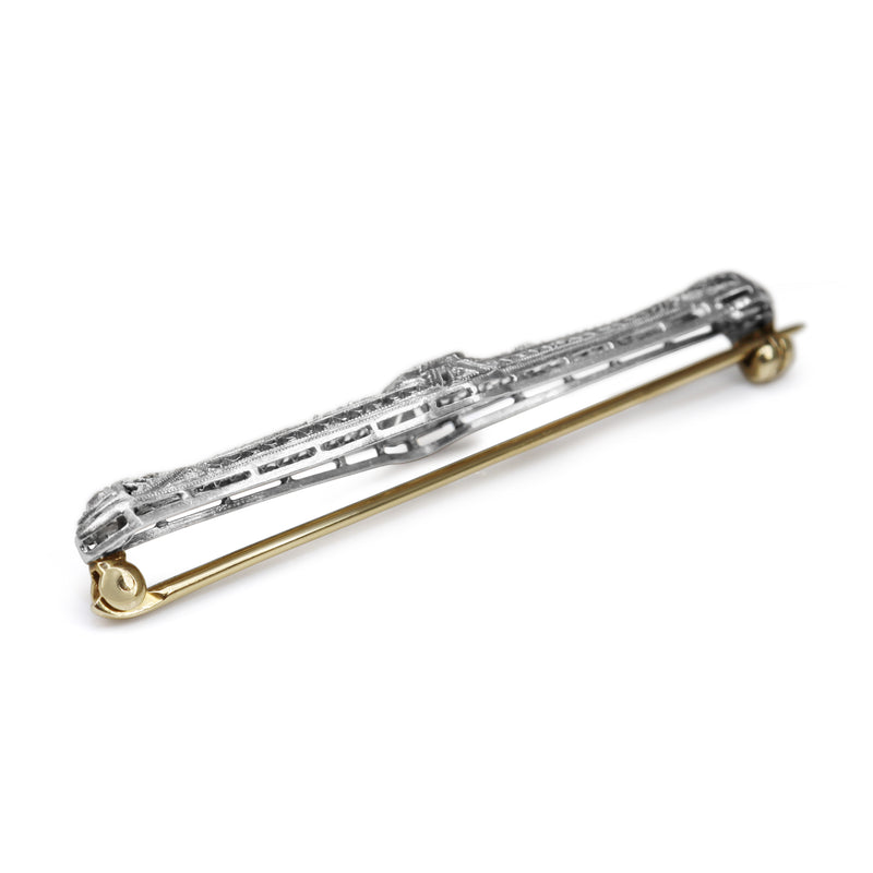 14ct White Gold Old Cut Diamond Art Deco Brooch