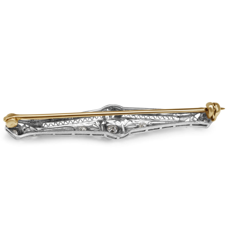 14ct White Gold Old Cut Diamond Art Deco Brooch