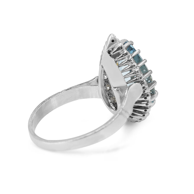 Platinum Pear Shaped Aquamarine and Single Cut Diamond Halo Ring