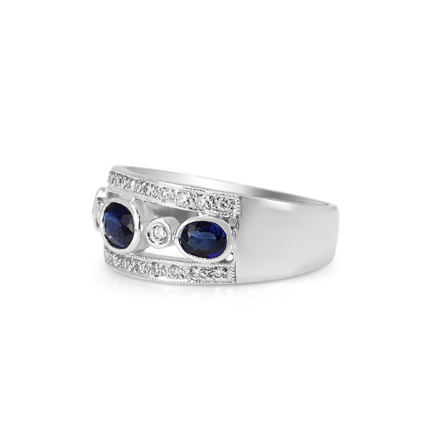 18ct White Gold Oval Sapphire and Diamond Band Ring