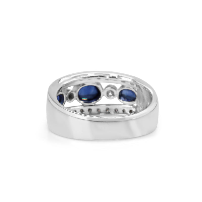 18ct White Gold Oval Sapphire and Diamond Band Ring