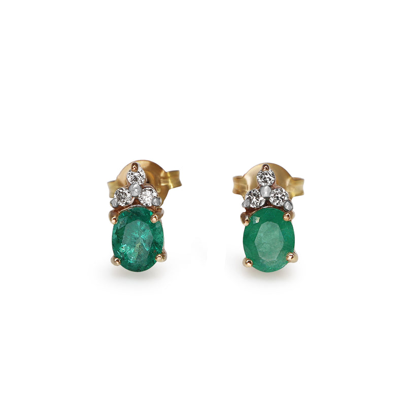 9ct Yellow Gold Emerald and Diamond Stud Earrings