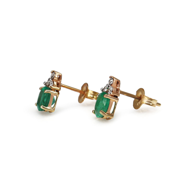 9ct Yellow Gold Emerald and Diamond Stud Earrings