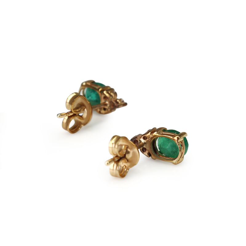 9ct Yellow Gold Emerald and Diamond Stud Earrings