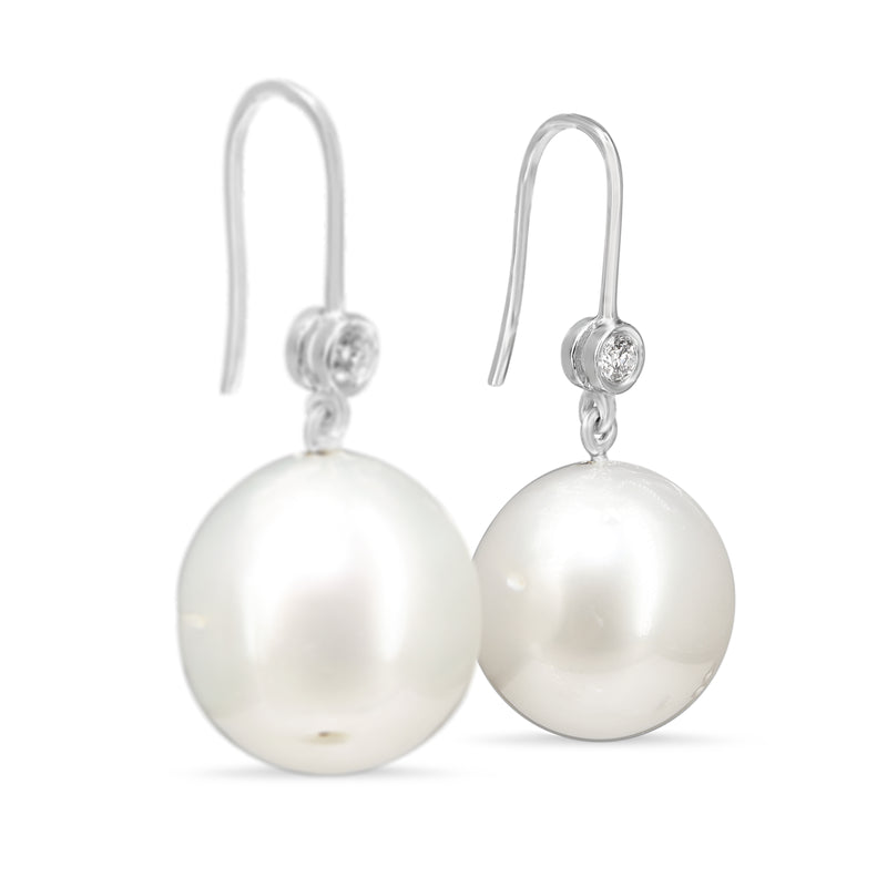 18ct White Gold 14mm South Sea Pearl and Diamond Earrings