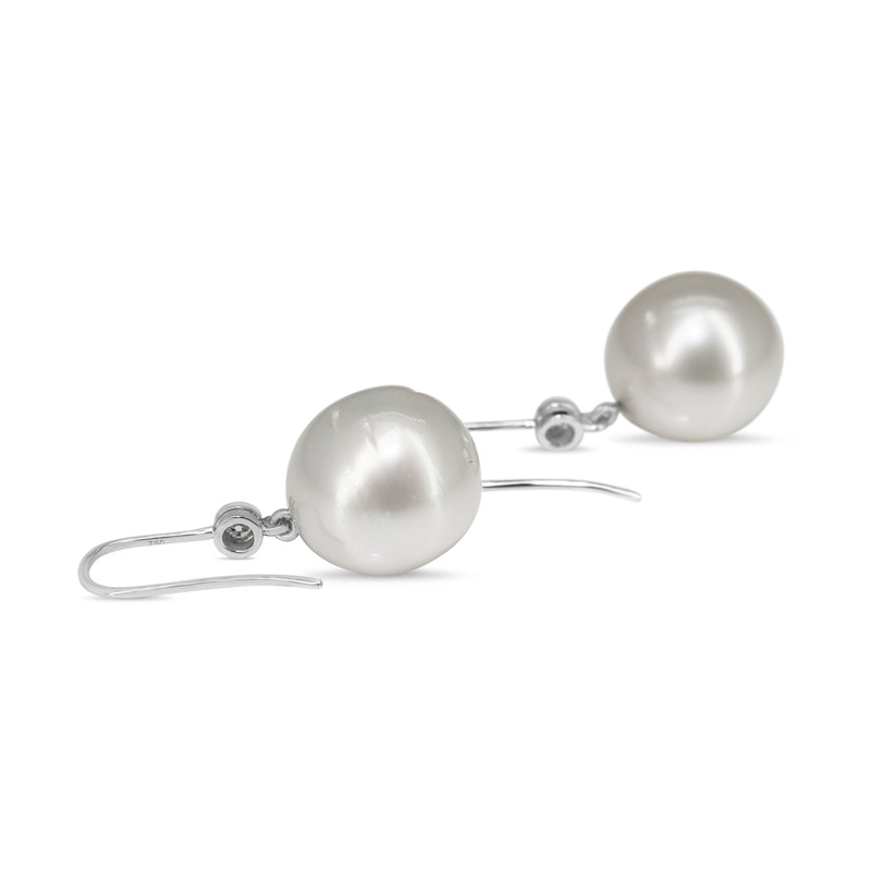 18ct White Gold 14mm South Sea Pearl and Diamond Earrings
