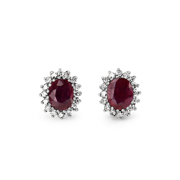 9ct Yellow and White Gold Ruby and Diamond Halo Stud Earrings