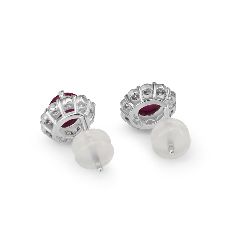 Platinum Ruby and Diamond Halo Stud Earrings