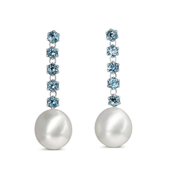 18ct White Gold Topaz and 9.6mm South Sea Pearl Earrings
