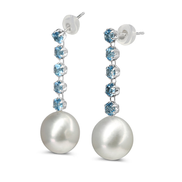 18ct White Gold Topaz and 9.6mm South Sea Pearl Earrings