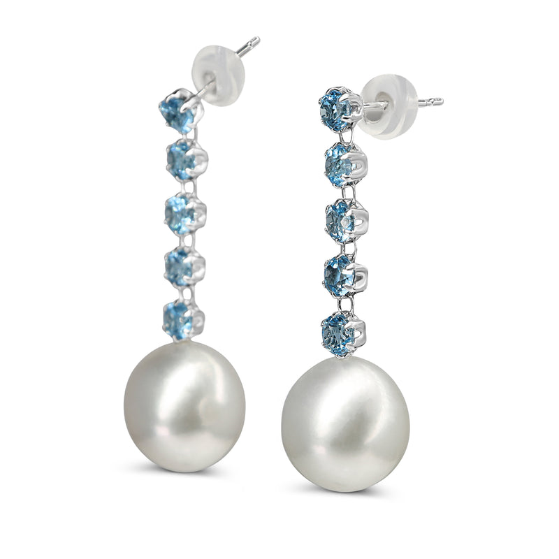 18ct White Gold Topaz and 9.6mm South Sea Pearl Earrings