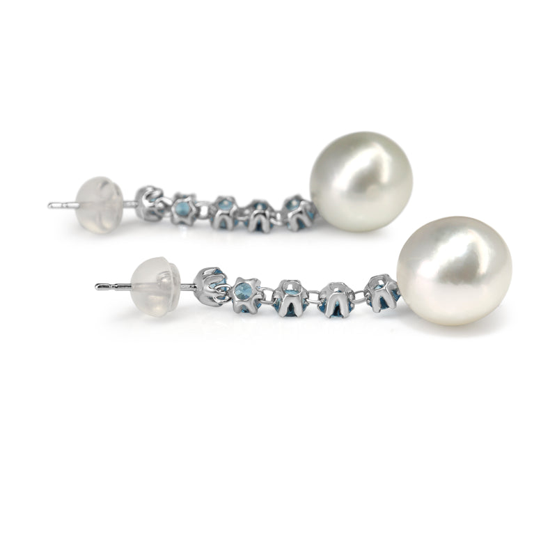 18ct White Gold Topaz and 9.6mm South Sea Pearl Earrings