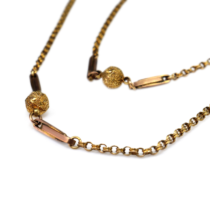 9ct Yellow Gold Antique Fancy Link Ball Chain Necklace