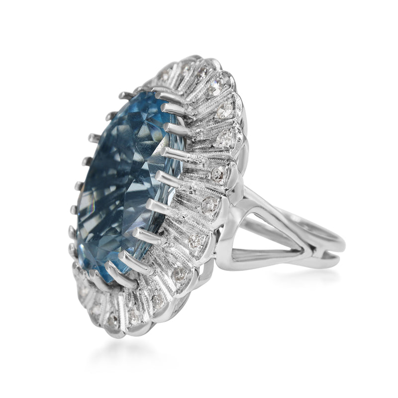 Palladium Topaz and Single Cut Diamond Vintage Cluster Ring