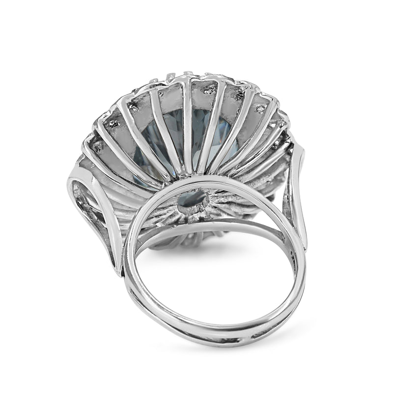 Palladium Topaz and Single Cut Diamond Vintage Cluster Ring