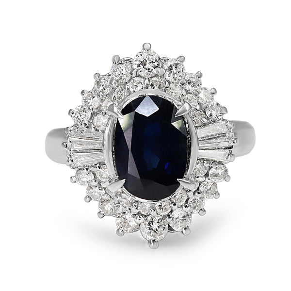 Platinum Sapphire and Diamond Ballerina Style Ring