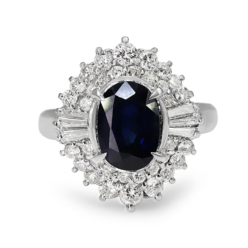 Platinum Sapphire and Diamond Ballerina Style Ring