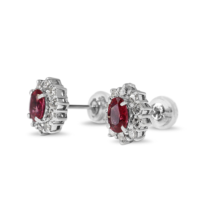 Platinum Ruby and Diamond Halo Stud Earrings