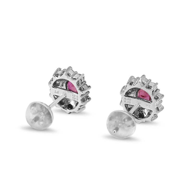 Platinum Ruby and Diamond Halo Stud Earrings