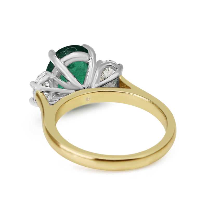 18ct Yellow and White Gold Emerald and Oval Diamond 3 Stone Ring