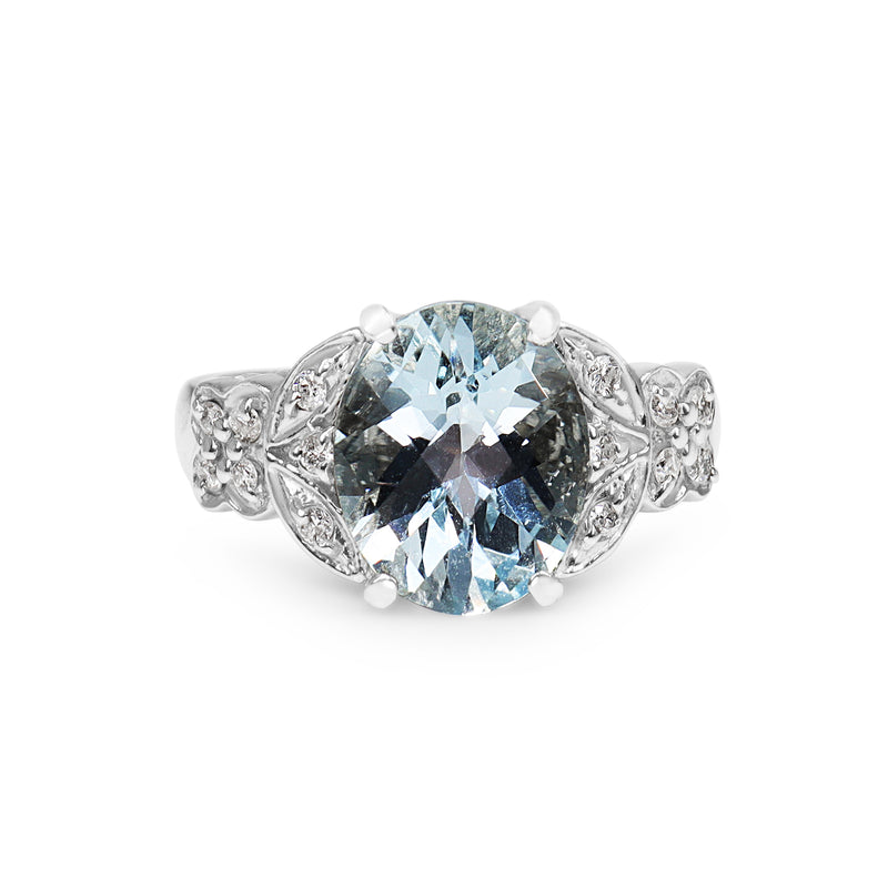 Platinum Aquamarine and Diamond Ring