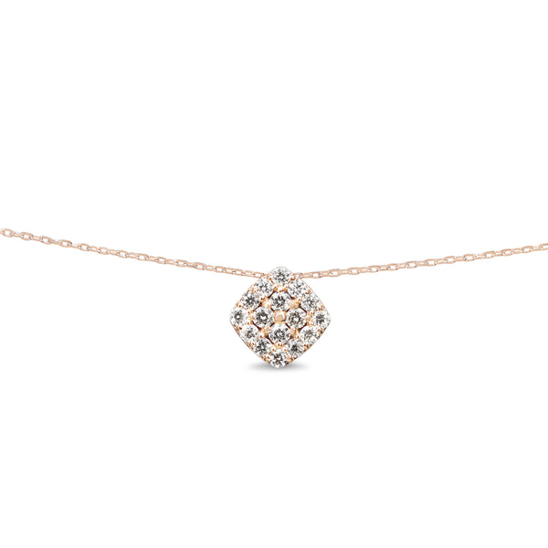 18ct Rose Gold Pavè Diamond Cushion Shaped Necklace on 9ct Chain