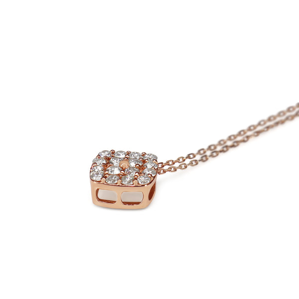 18ct Rose Gold Pavè Diamond Cushion Shaped Necklace on 9ct Chain
