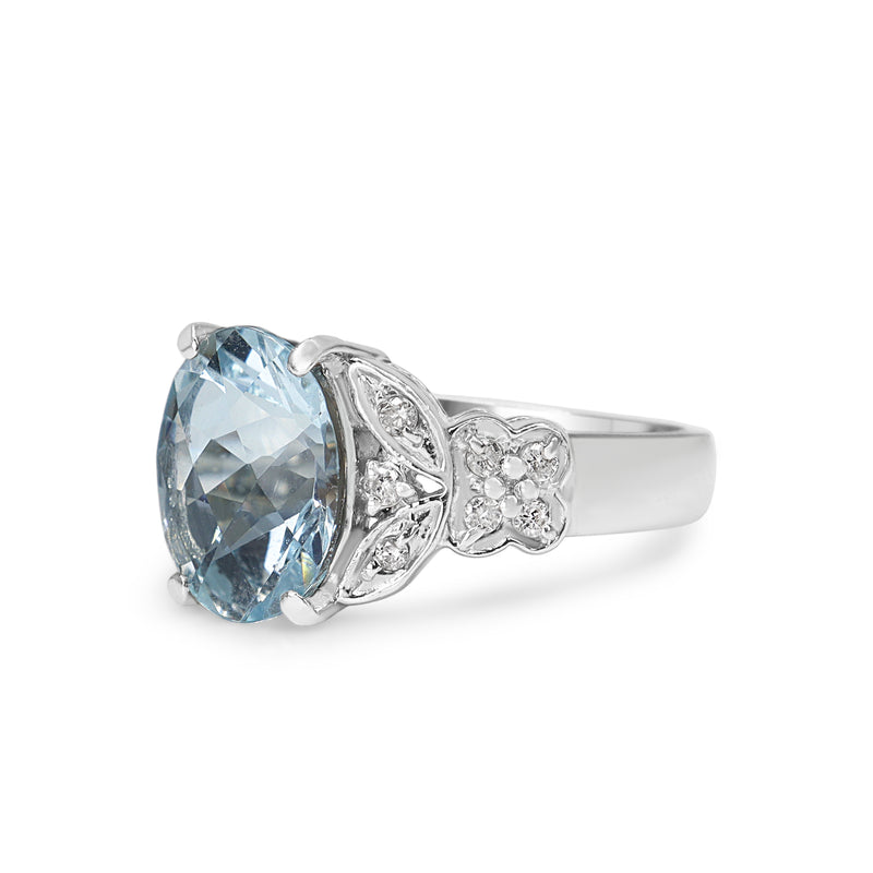 Platinum Aquamarine and Diamond Ring