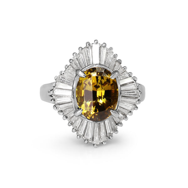 Platinum Yellow Sapphire and Diamond Halo Ballerina Style Ring